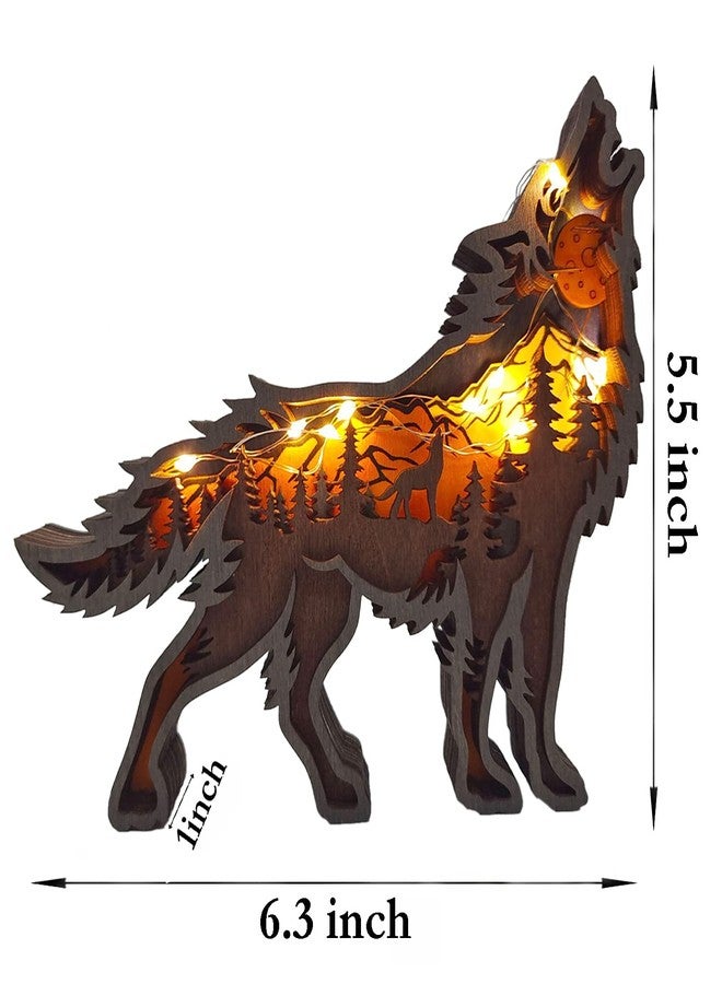 Zagxuade Wooden Wolf Decor with Light, Forest Animals Table Decor, Wooden Knick Knacks Decorations for Home - Image 5